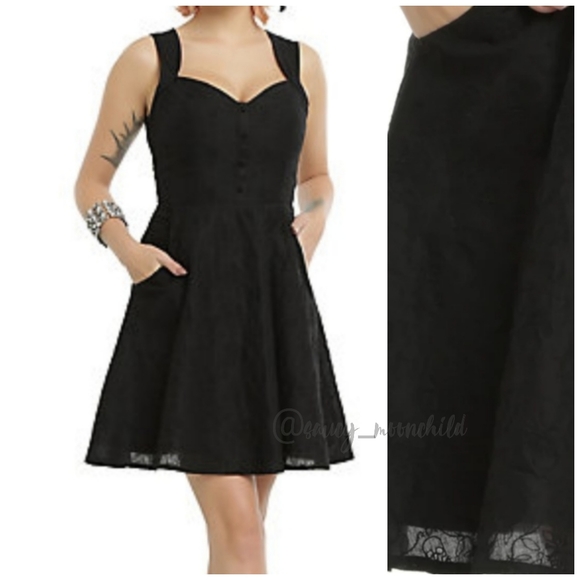 Hot Topic  Fit Flare Goth Black Cotton Lined Embroidered Skull Corset Dress  XL